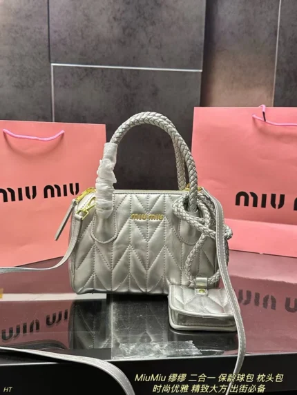 MIUMIU 2-in-1 Bowling Bag Pillow Bag Comes in case - silvery